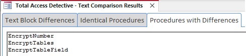 List of VBA procedures with at least one difference